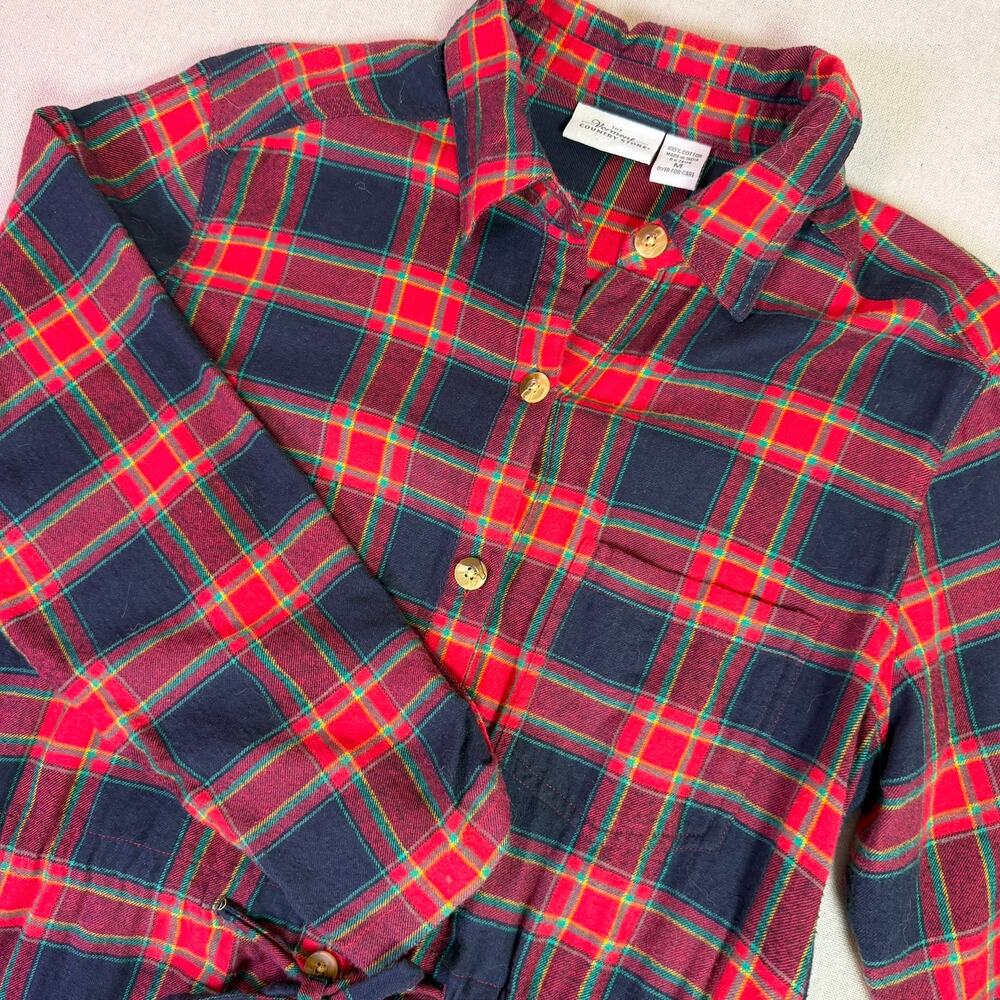 Vermont Country Store Red Tartan Plaid Flannel Drawstring Shirt Dress Women's M